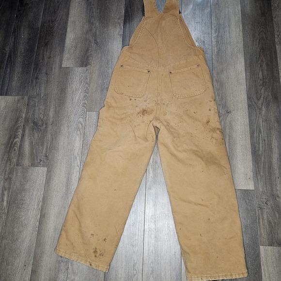 Carhartt Youth Duck Bib Overalls Insulated Double Knee Brown Tan Utility 14 Line - Picture 5 of 14